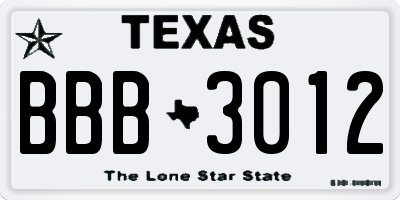 TX license plate BBB3012