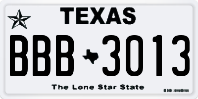 TX license plate BBB3013