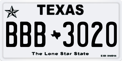 TX license plate BBB3020
