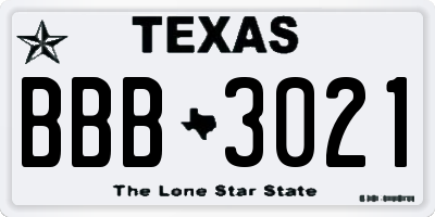 TX license plate BBB3021