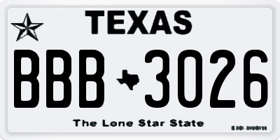 TX license plate BBB3026