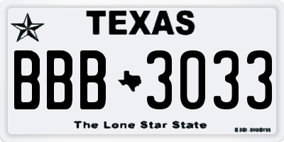 TX license plate BBB3033