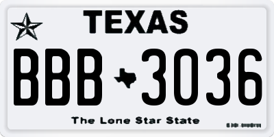 TX license plate BBB3036