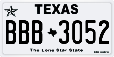 TX license plate BBB3052