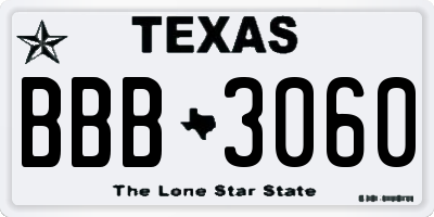 TX license plate BBB3060
