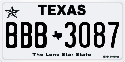 TX license plate BBB3087