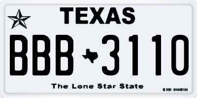 TX license plate BBB3110