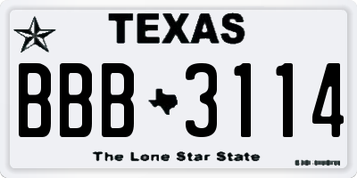 TX license plate BBB3114