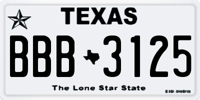 TX license plate BBB3125