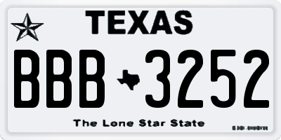 TX license plate BBB3252