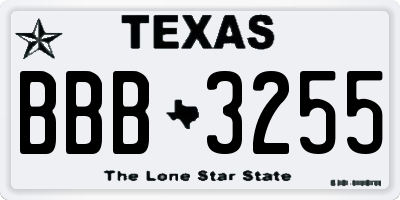 TX license plate BBB3255