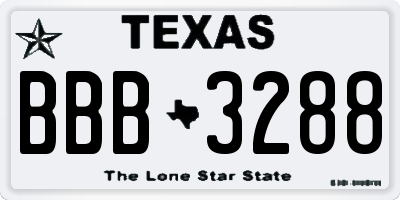 TX license plate BBB3288