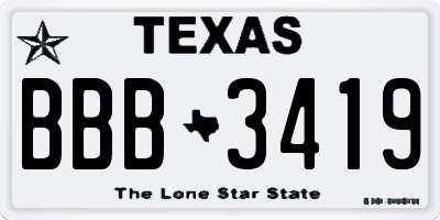 TX license plate BBB3419
