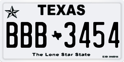 TX license plate BBB3454