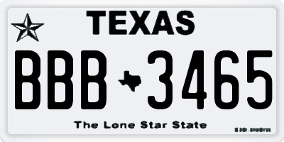 TX license plate BBB3465