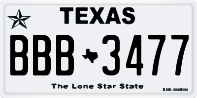 TX license plate BBB3477