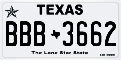 TX license plate BBB3662