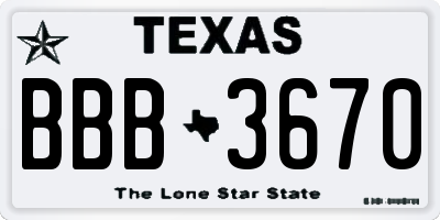 TX license plate BBB3670