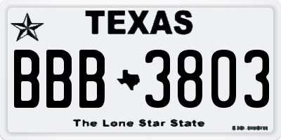 TX license plate BBB3803