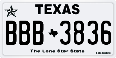 TX license plate BBB3836