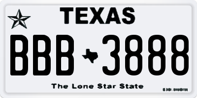 TX license plate BBB3888