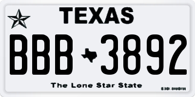 TX license plate BBB3892