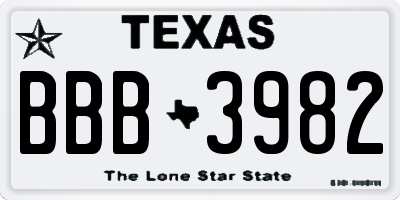 TX license plate BBB3982