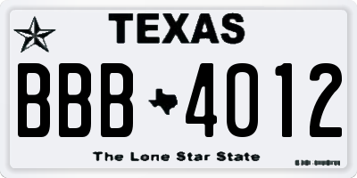 TX license plate BBB4012