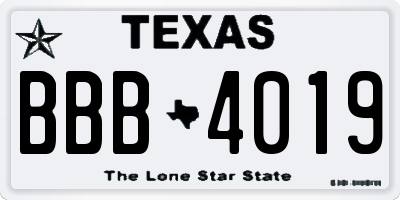 TX license plate BBB4019