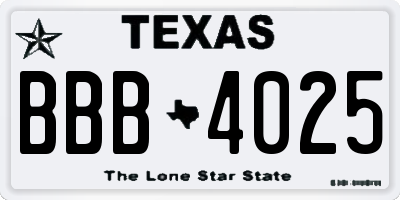 TX license plate BBB4025
