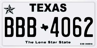 TX license plate BBB4062