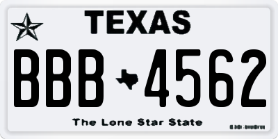 TX license plate BBB4562