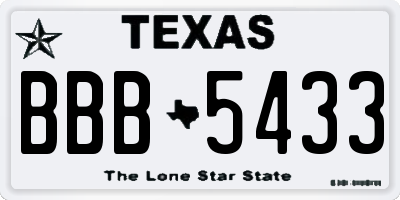 TX license plate BBB5433