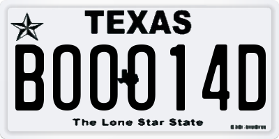 TX license plate BOOO14D