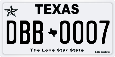 TX license plate DBB0007