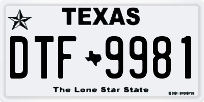 TX license plate DTF9981