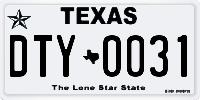 TX license plate DTY0031