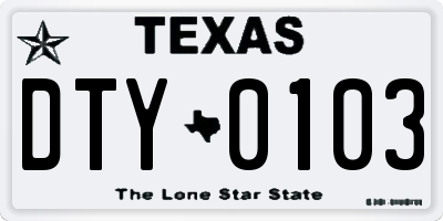 TX license plate DTY0103