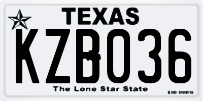 TX license plate KZB036