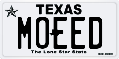 TX license plate MOEED