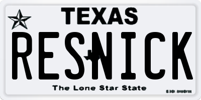 TX license plate RESNICK