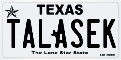 TX license plate TALASEK