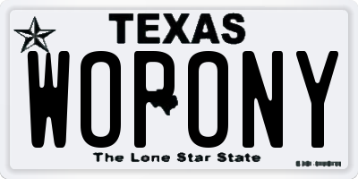 TX license plate WOPONY