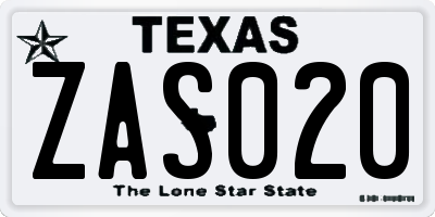 TX license plate ZAS020