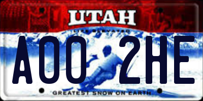 UT license plate A002HE