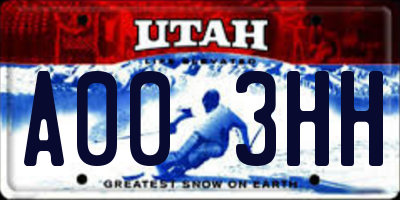 UT license plate A003HH