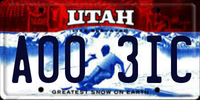 UT license plate A003IC