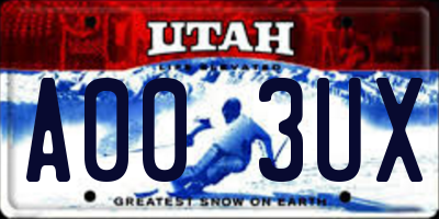 UT license plate A003UX