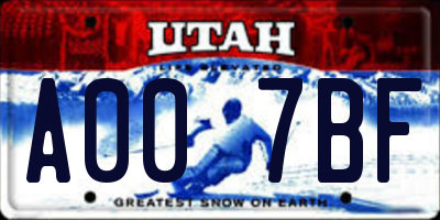 UT license plate A007BF