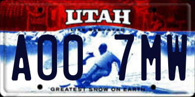 UT license plate A007MW